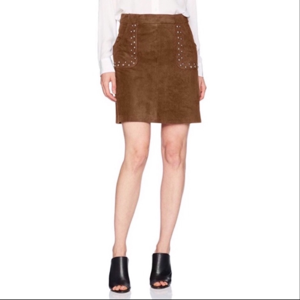 BB Dakota Brown Faux Suede Studded Skirt
